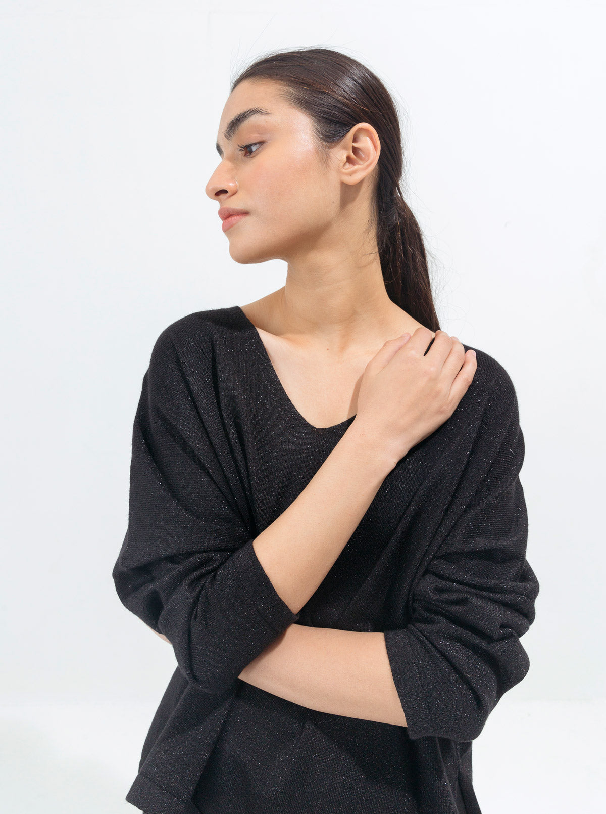 Beechtree - Black Shimmer Fine Knit Top