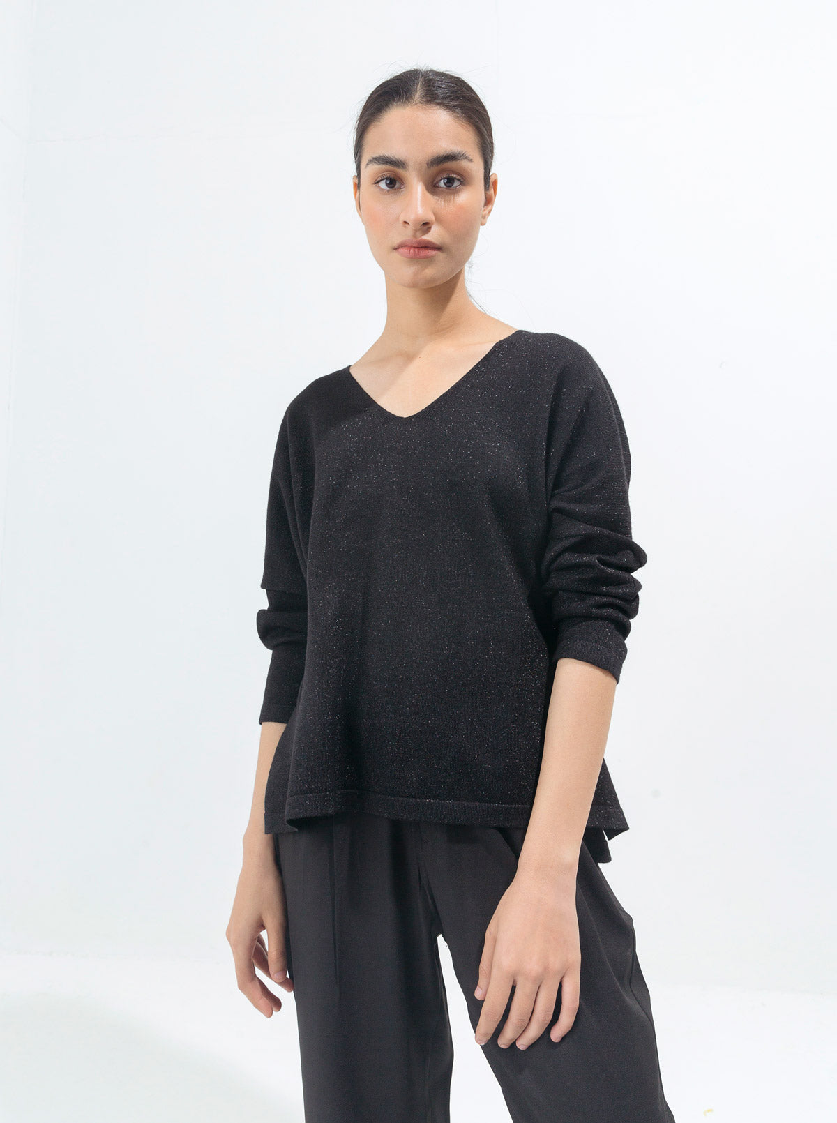 Beechtree - Black Shimmer Fine Knit Top