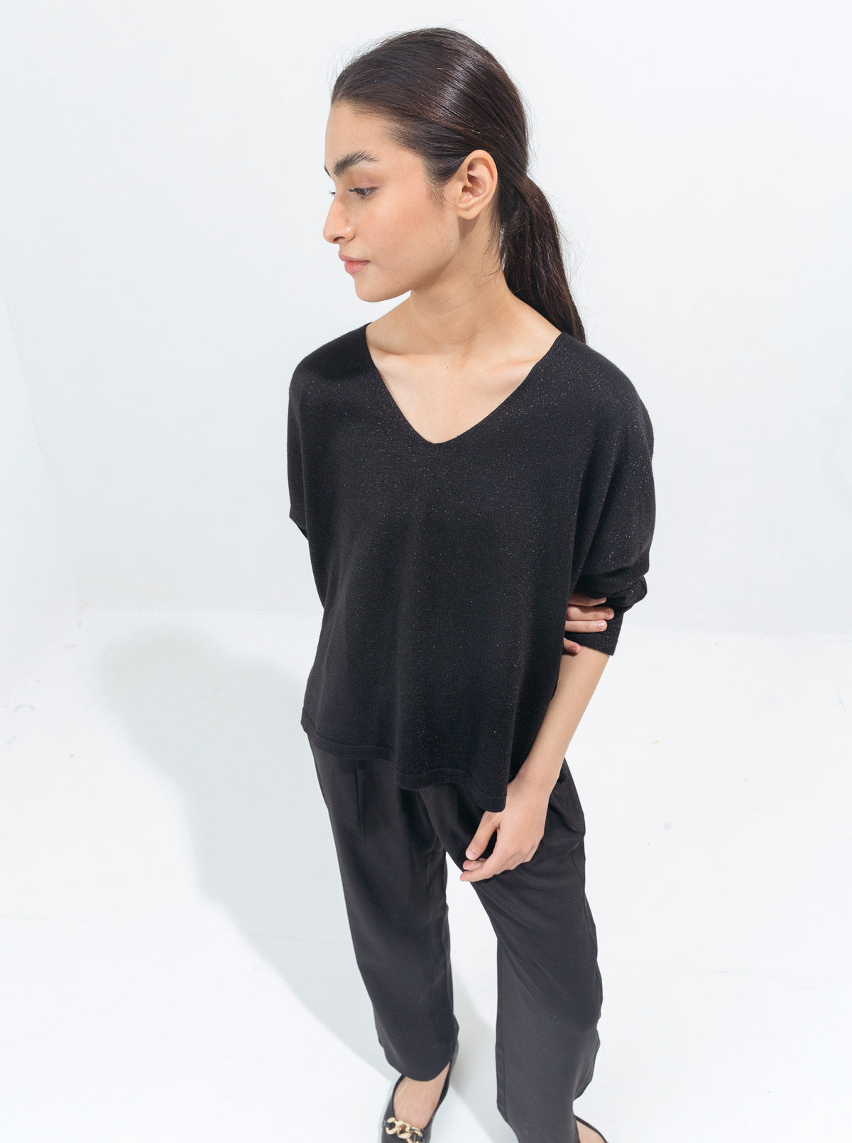 Beechtree - Black Shimmer Fine Knit Top