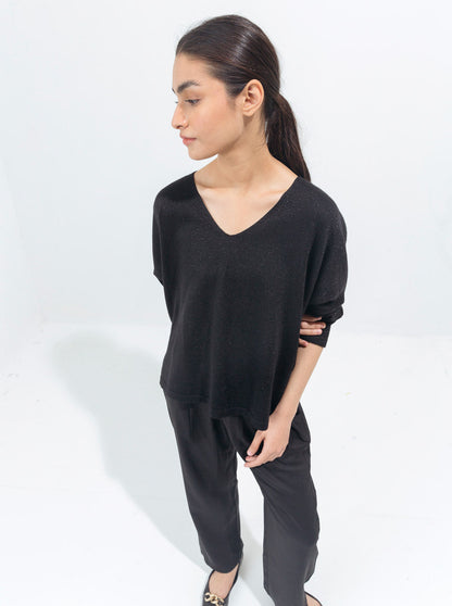Beechtree - Black Shimmer Fine Knit Top