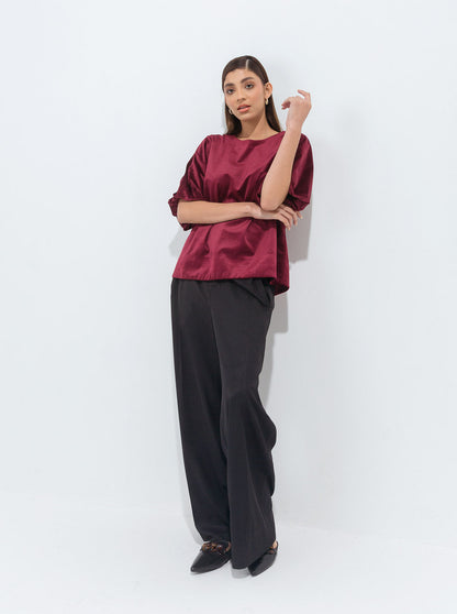 Beechtree - Maroon Puffed Sleeves Velour Top