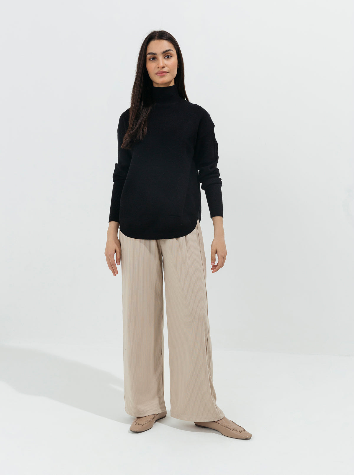 Beechtree - Beige Rib Wide Leg Pants