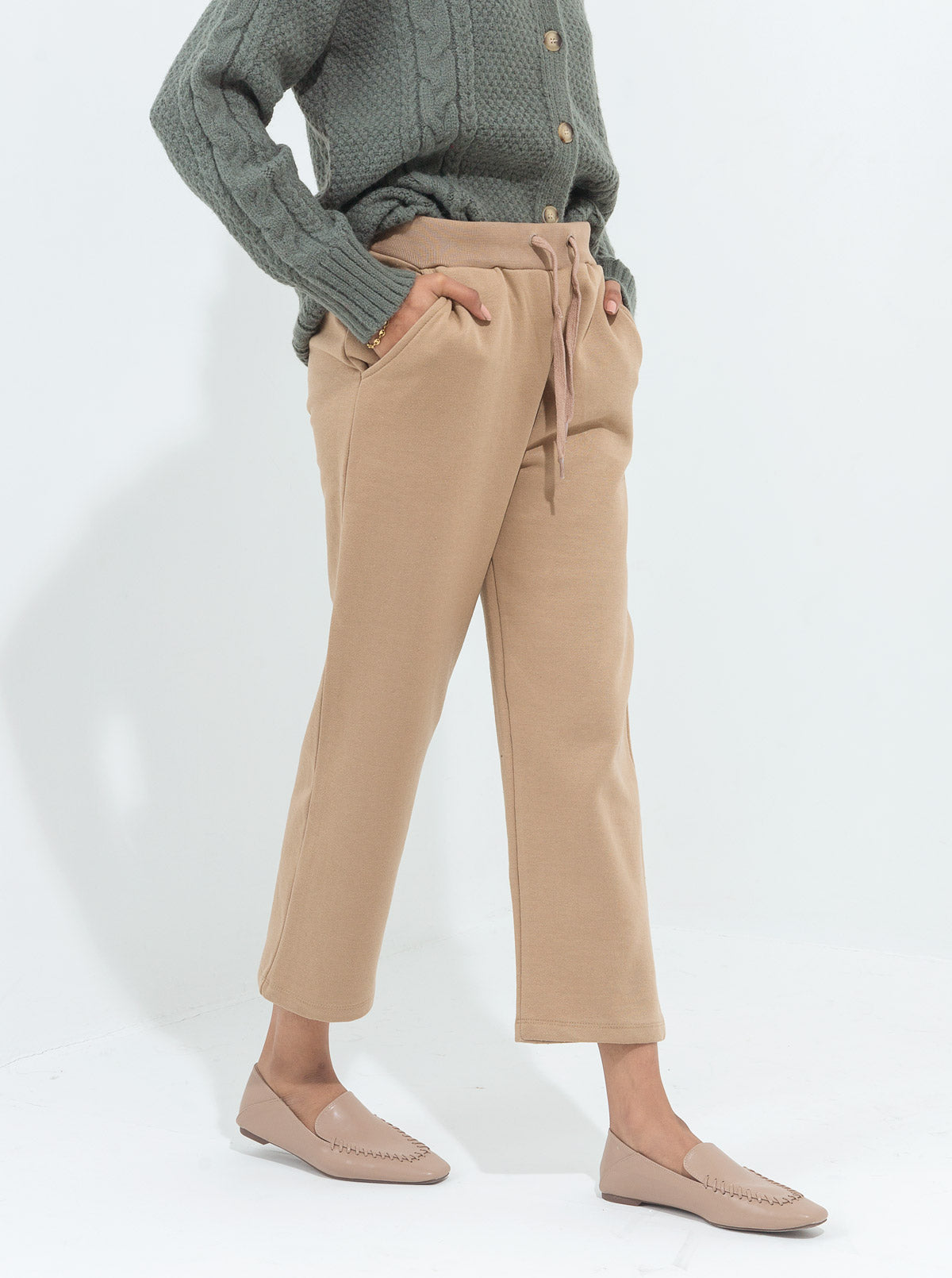 Beechtree - Dark Beige Fleece Straight Pants