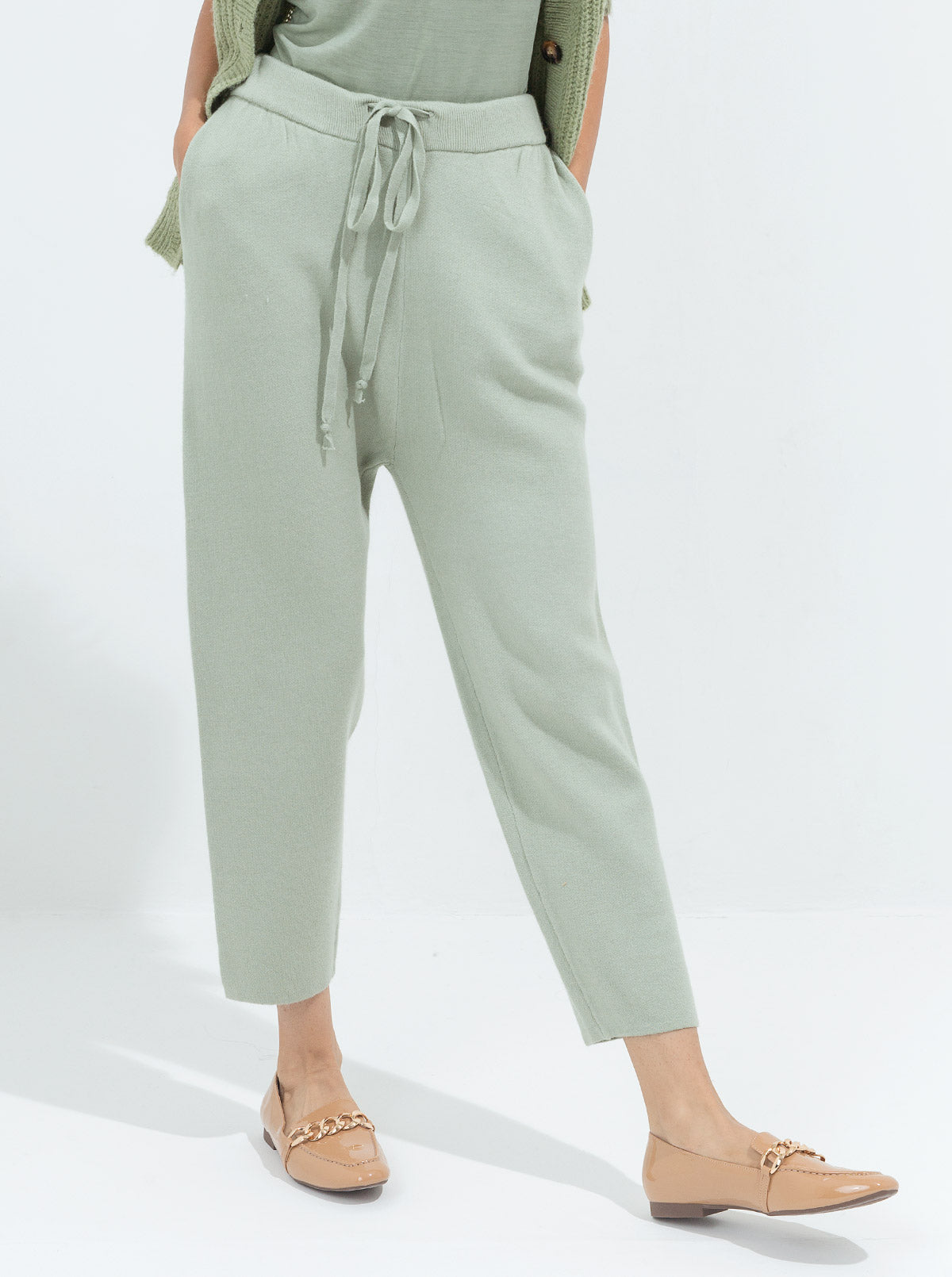 Beechtree - Jade Green Sweater Knit Straight Pants