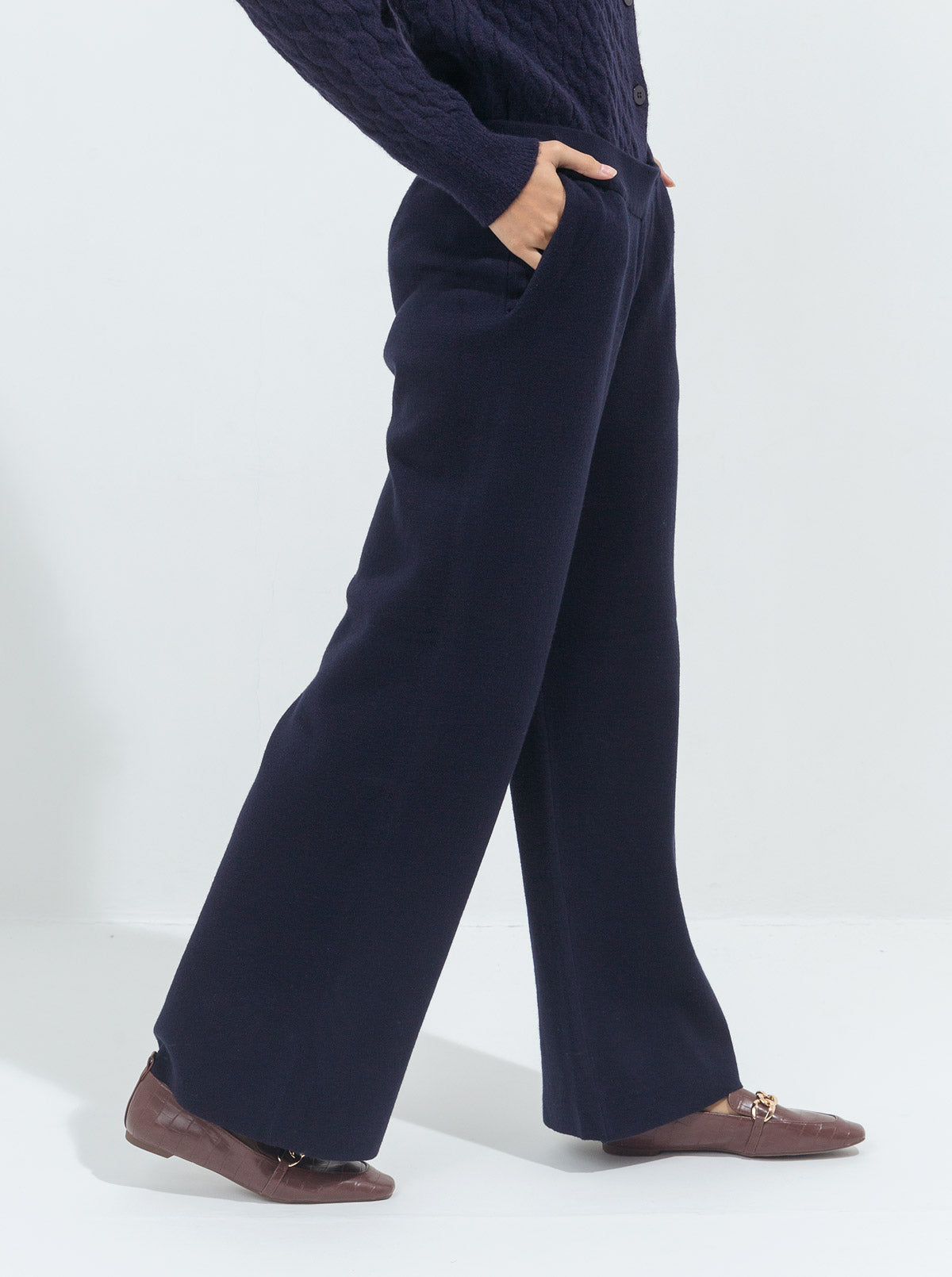 Beechtree - Blue Sweater Knit Wide Leg Pants