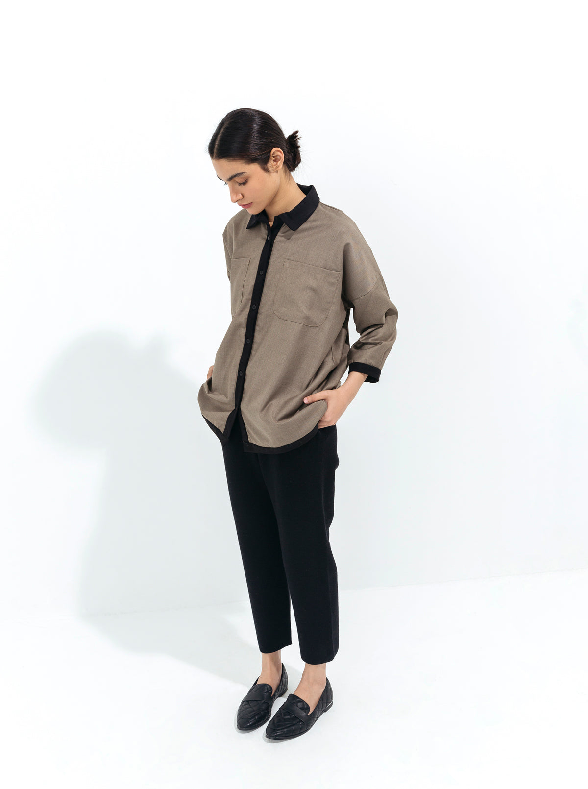 Beechtree - Black Rib Brown Collar Shirt