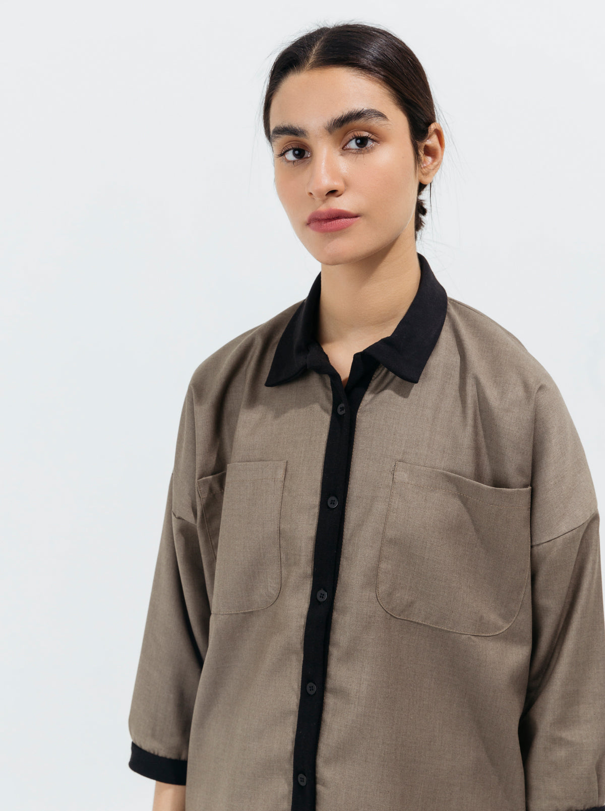 Beechtree - Black Rib Brown Collar Shirt