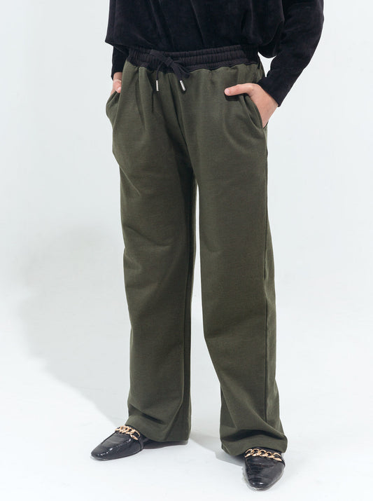Beechtree - Olive Green Contrast Waist-Belt Fleece Pants