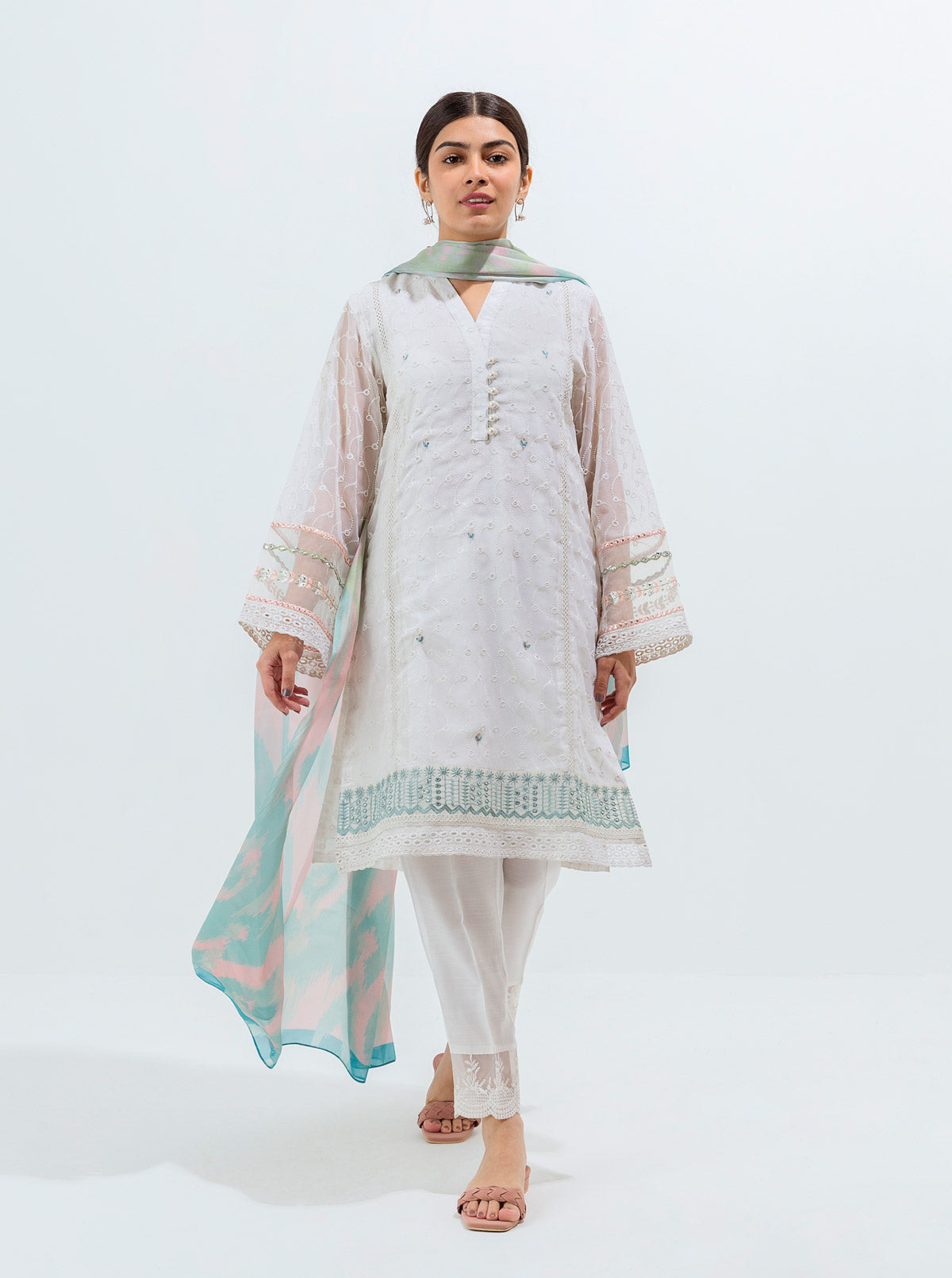 Beechtree - Embroidered Shirt With Dupatta
