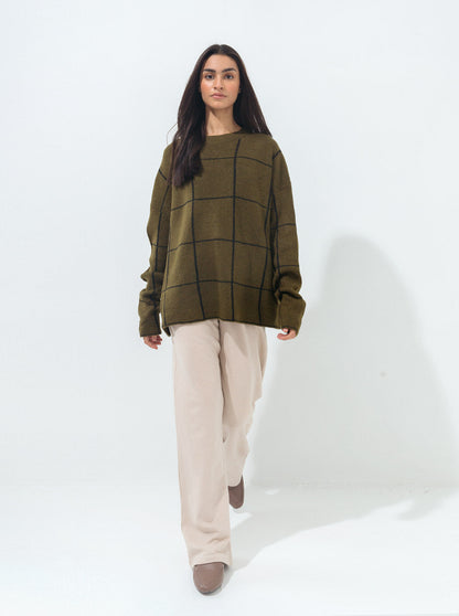 Beechtree - Olive Green Contrast Grid Pullover