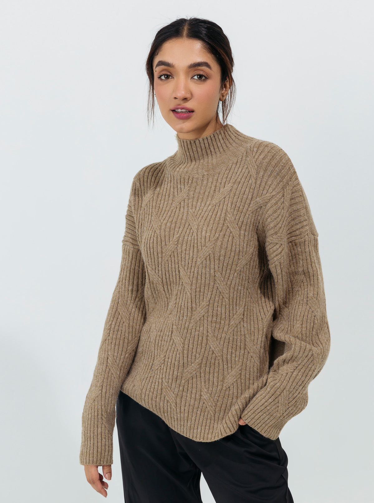 Beechtree - Dull Olive Double Pattern Knit Pullover