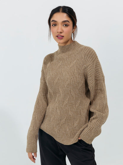 Beechtree - Dull Olive Double Pattern Knit Pullover