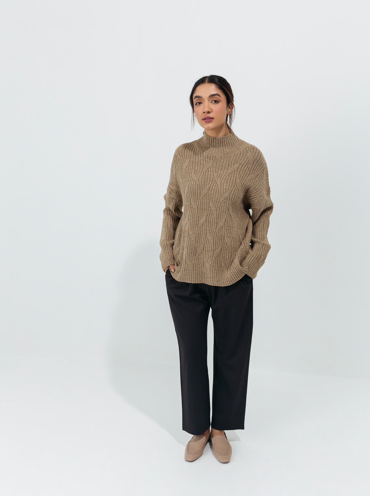 Beechtree - Dull Olive Double Pattern Knit Pullover
