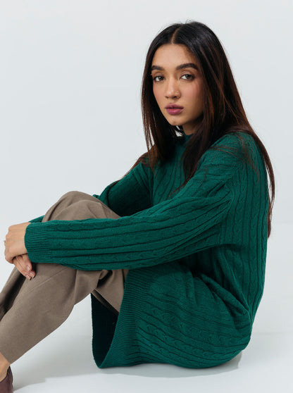 Beechtree - Green Cable Knit Long Pullover