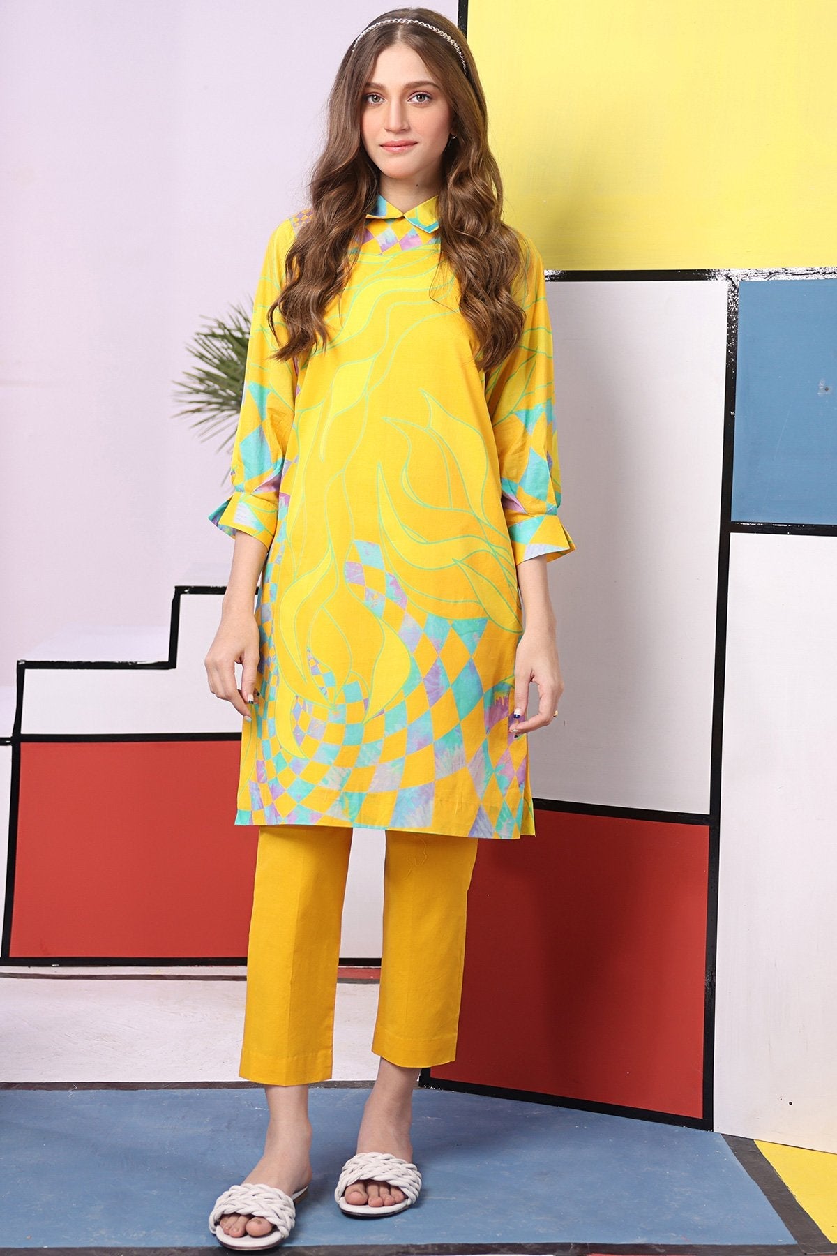 2 Pc Digital Cambric Shirt With Dyed Cambric Trouser