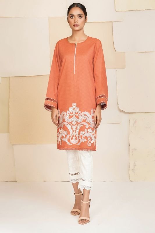 Dyed Embroidered Dobby Kurti