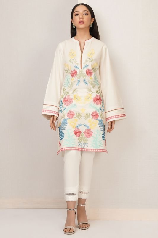 Dyed Embroidered Dobby Kurti
