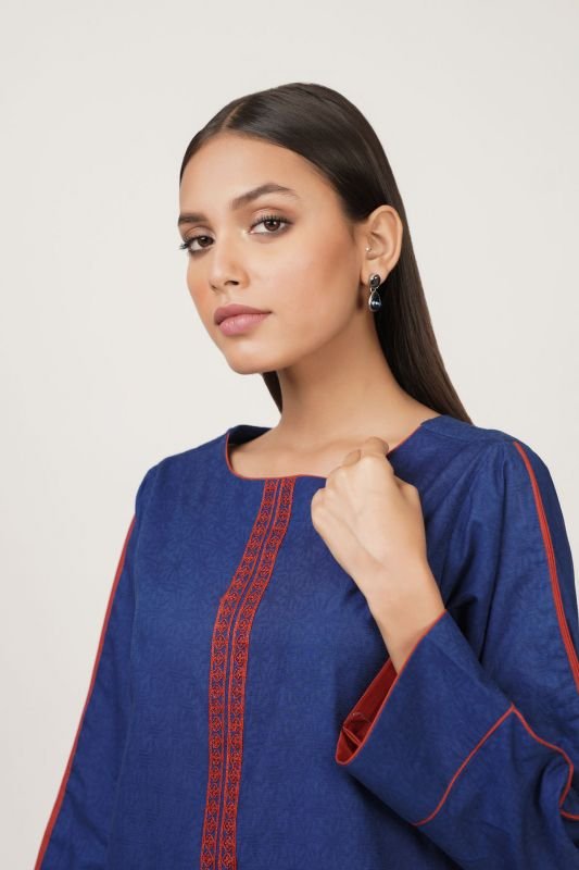 Dyed Embroidered Dobby Kurti