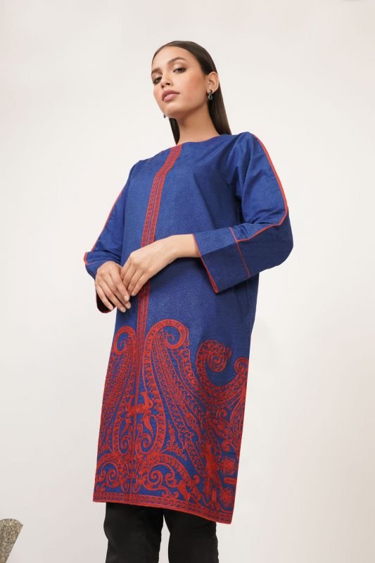 Dyed Embroidered Dobby Kurti