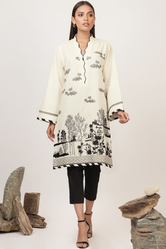 Dyed Embroidered Cambric Kurti