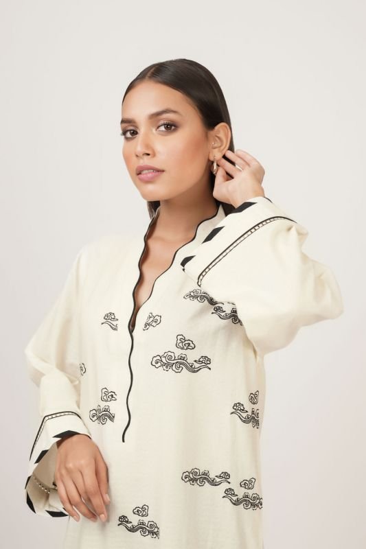 Dyed Embroidered Cambric Kurti