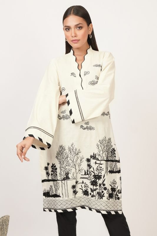 Dyed Embroidered Cambric Kurti