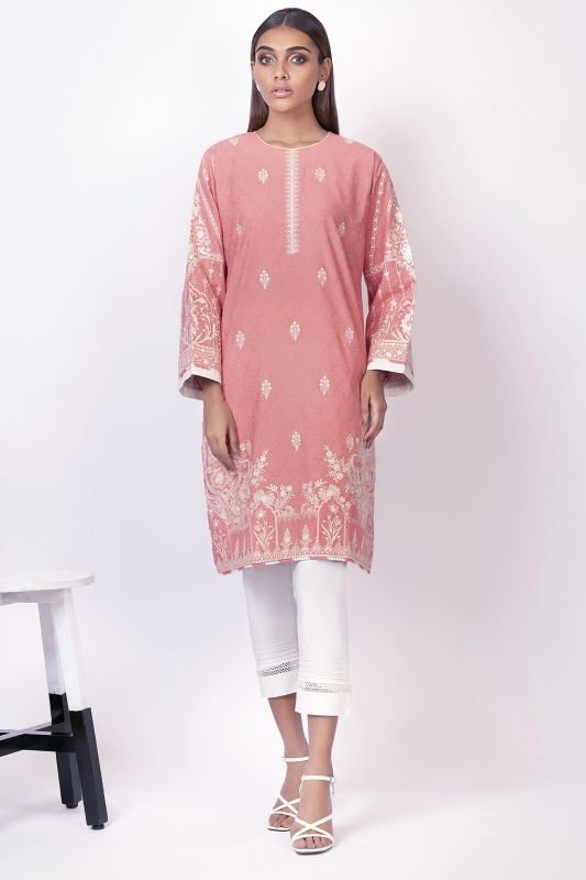 Dyed Embroidered Dobby Kurti