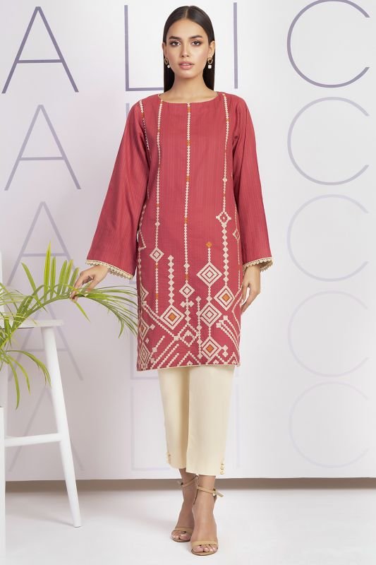 Dyed Embroidered Dobby Kurti