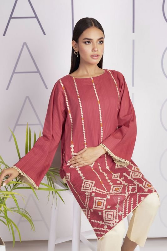 Dyed Embroidered Dobby Kurti