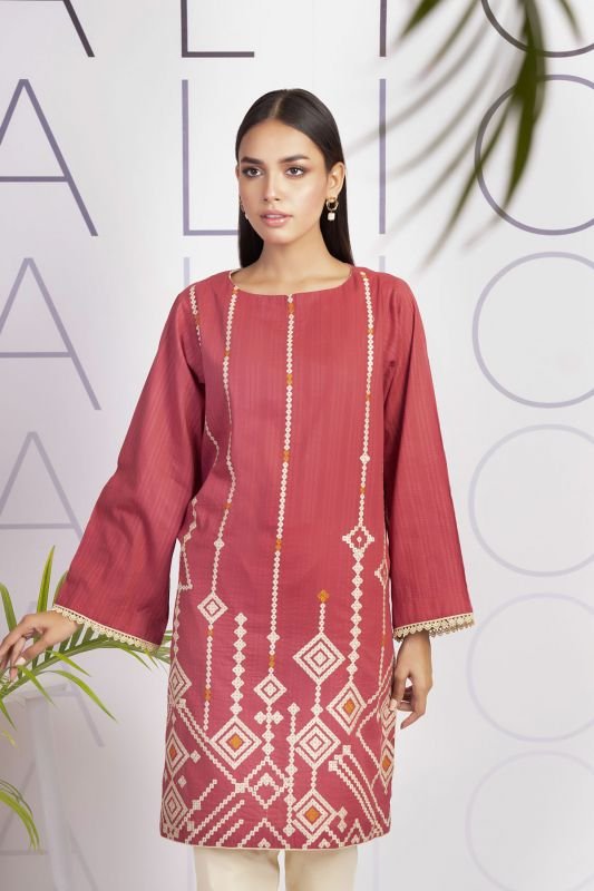 Dyed Embroidered Dobby Kurti