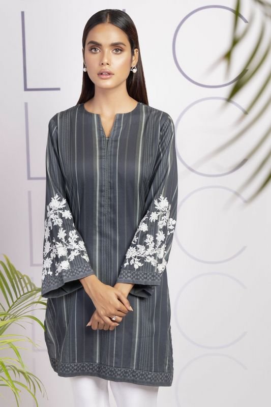 Dyed Embroidered Cotton Satin Kurti