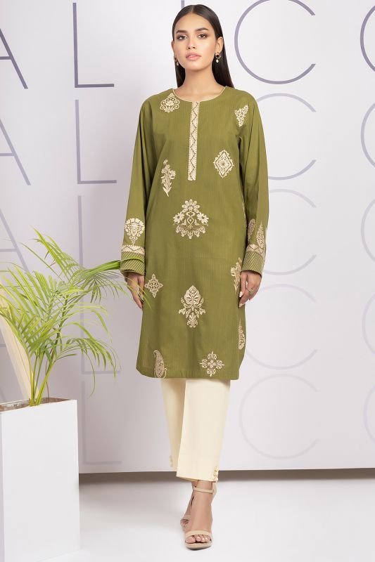 Dyed Embroidered Dobby Kurti