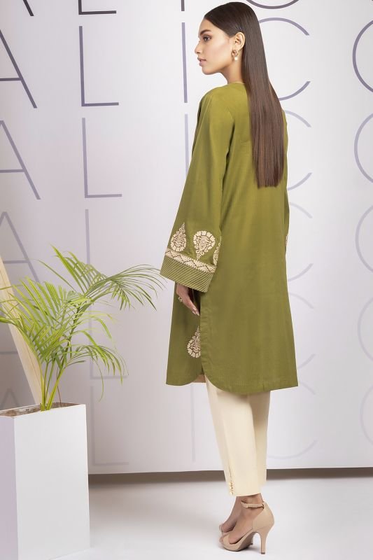 Dyed Embroidered Dobby Kurti
