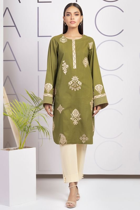 Dyed Embroidered Dobby Kurti