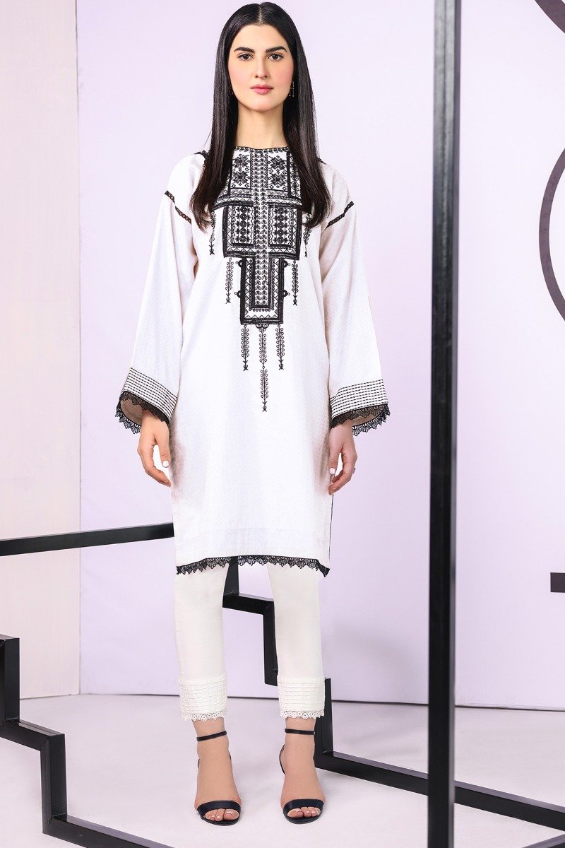 Dyed Embroidered Jacquard Kurti