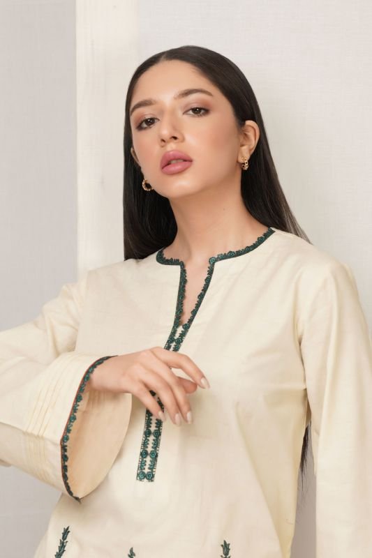 Dyed Embroidered Dobby Kurti