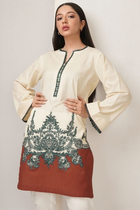 Dyed Embroidered Dobby Kurti