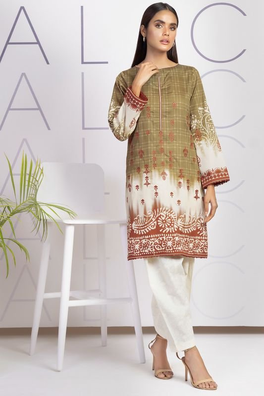 Printed Embroidered Cotton Satin Kurti
