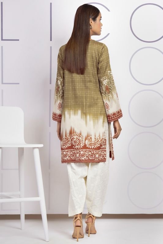 Printed Embroidered Cotton Satin Kurti