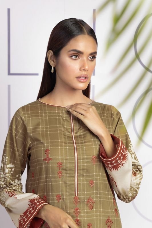 Printed Embroidered Cotton Satin Kurti