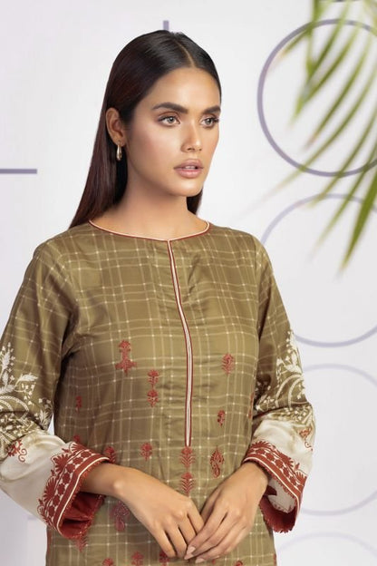Printed Embroidered Cotton Satin Kurti