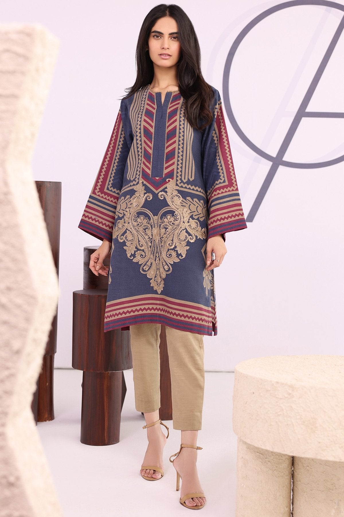 Dyed Embroidered Khaddar Kurti