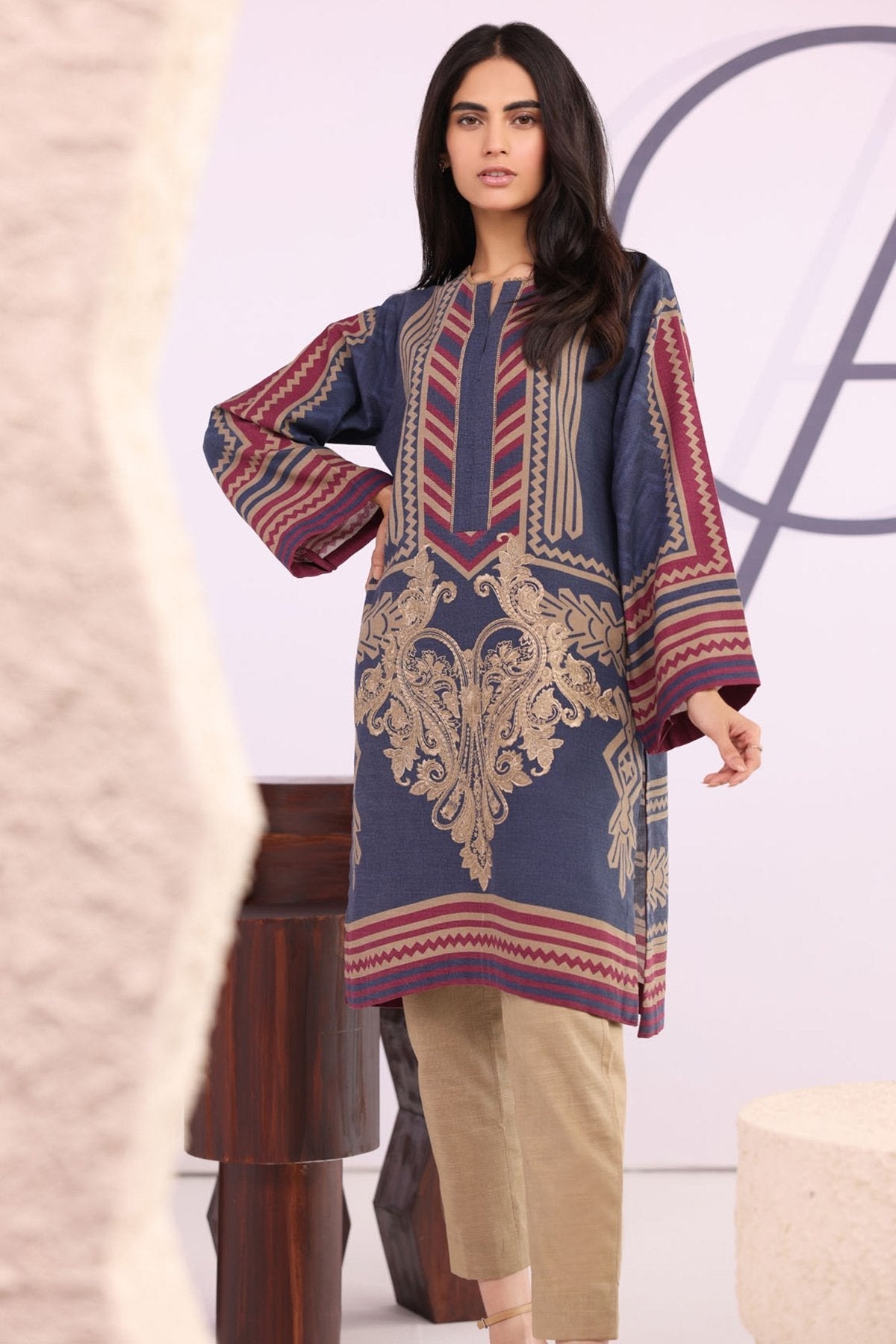 Alkaram - Dyed Embroidered Khaddar Kurti