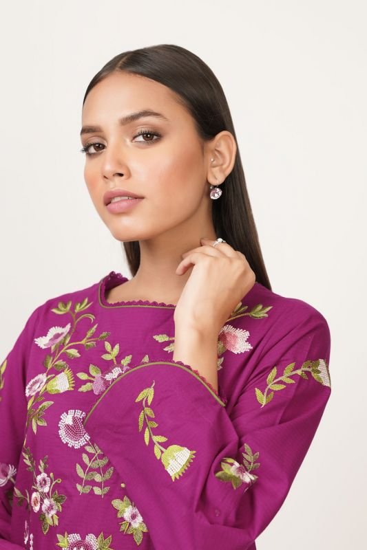 Dyed Embroidered Dobby Kurti
