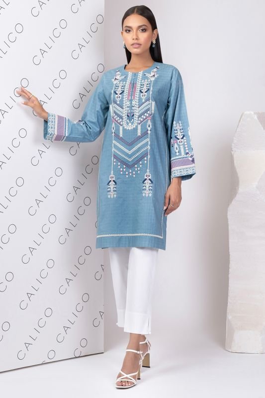 Dyed Embroidered Jacquard Kurti