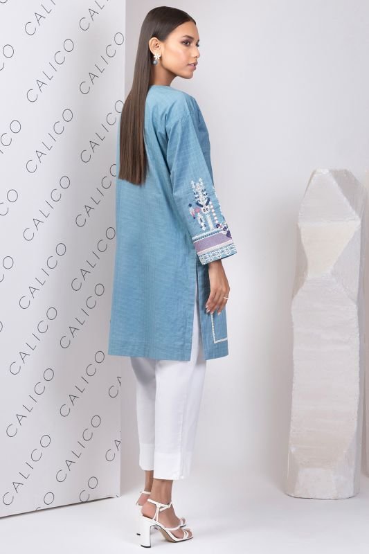 Dyed Embroidered Jacquard Kurti