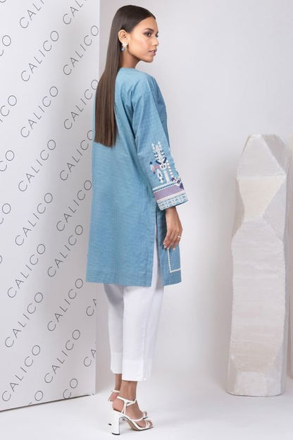 Dyed Embroidered Jacquard Kurti