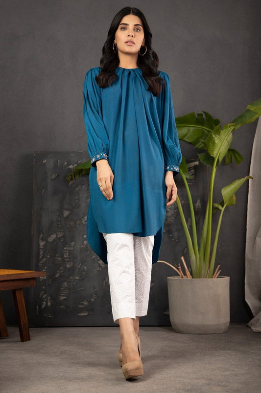 Dyed Embroidered Crape Kurti