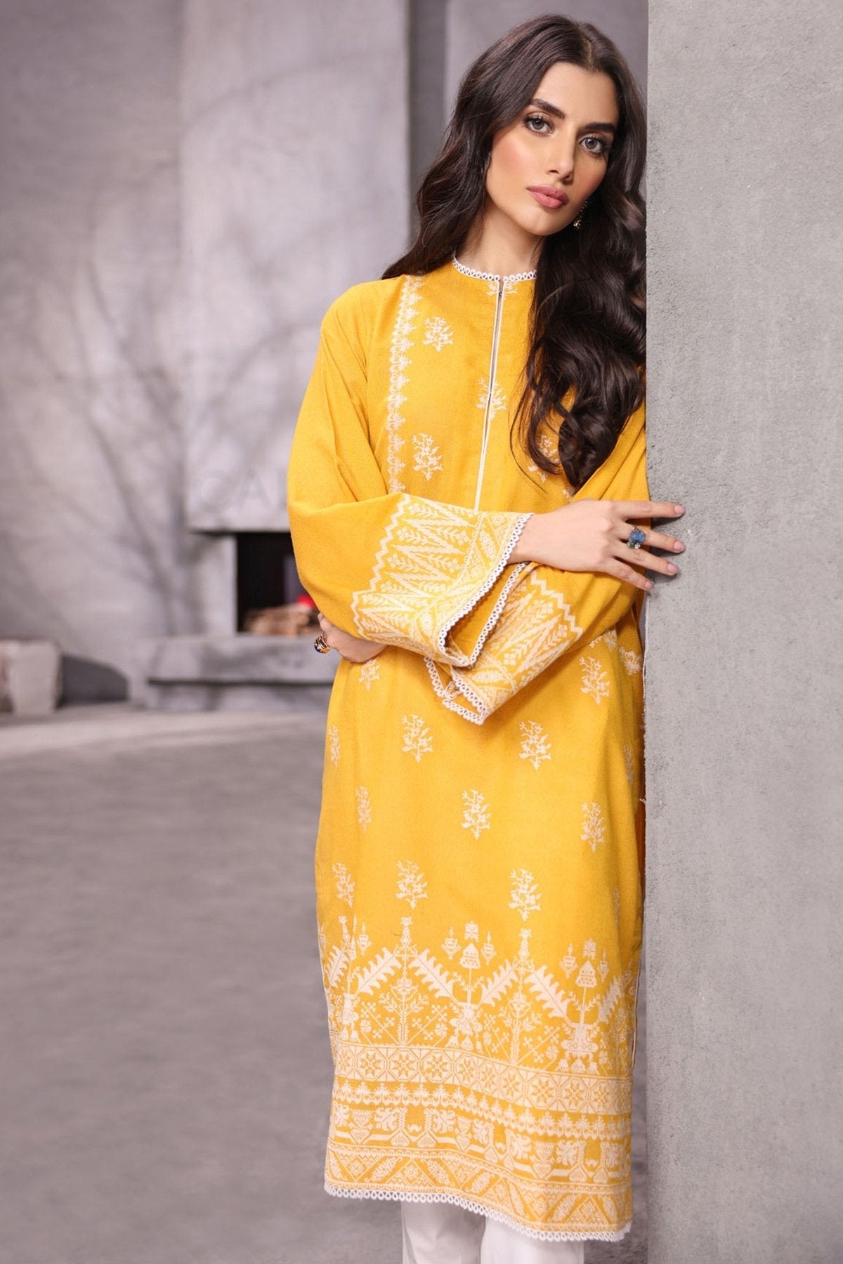 Alkaram - Dyed Embroidered Karandi Silk Kurti