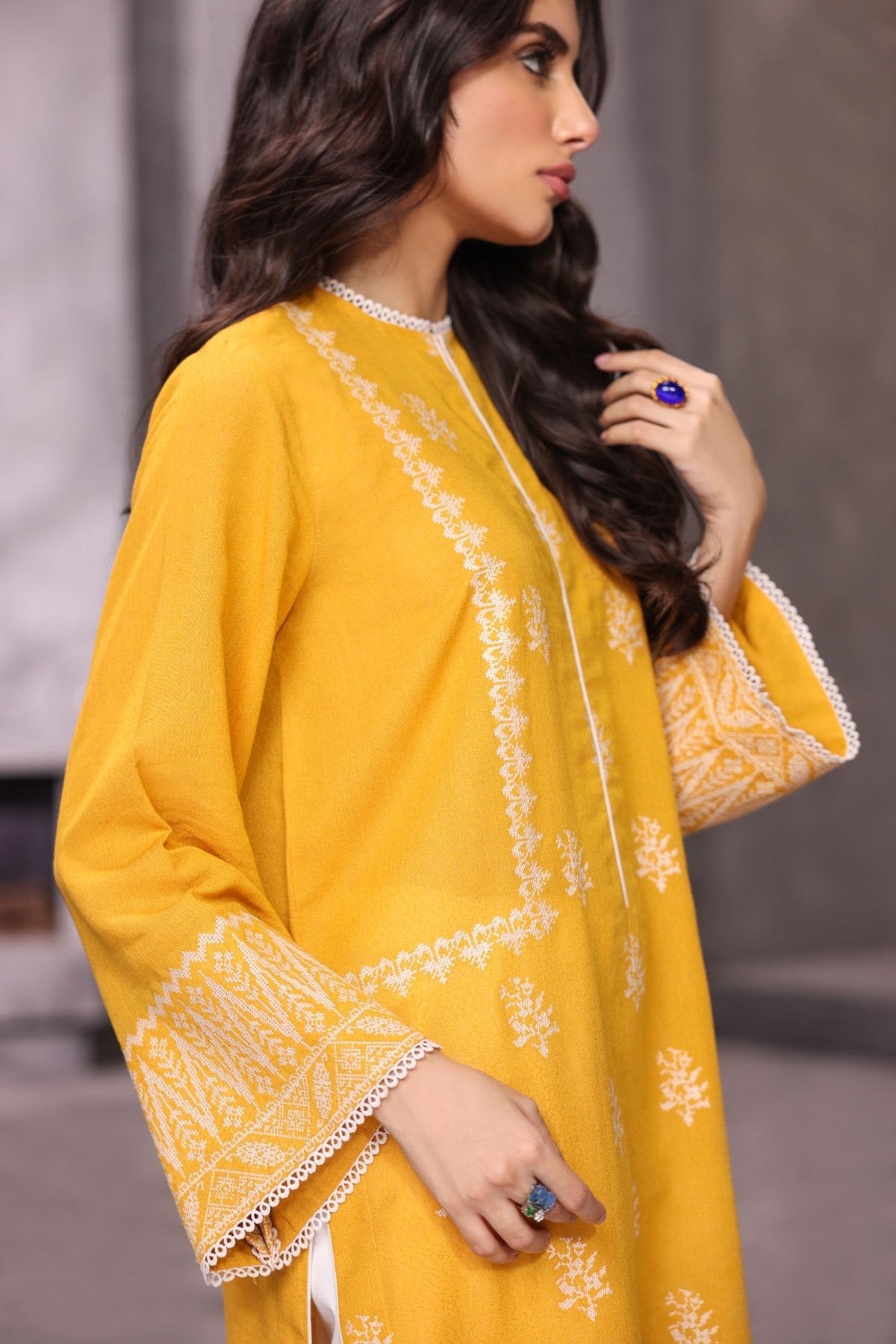 Alkaram - Dyed Embroidered Karandi Silk Kurti